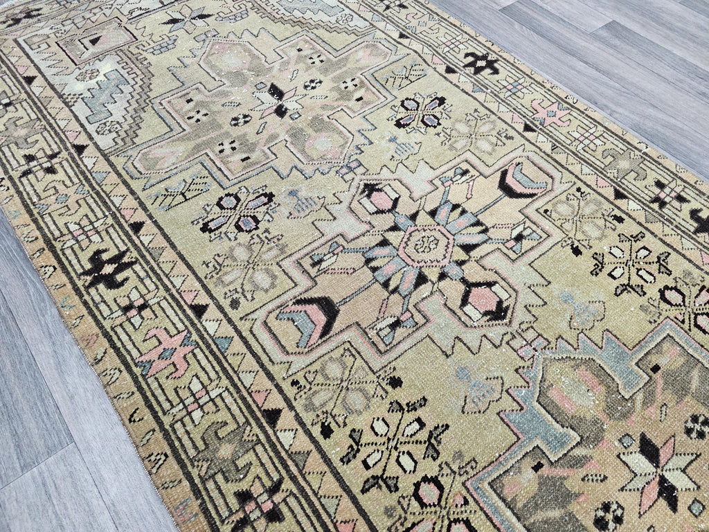 Hand Knotted Wool Turkish Runner Rug: Vintage Geometric Design