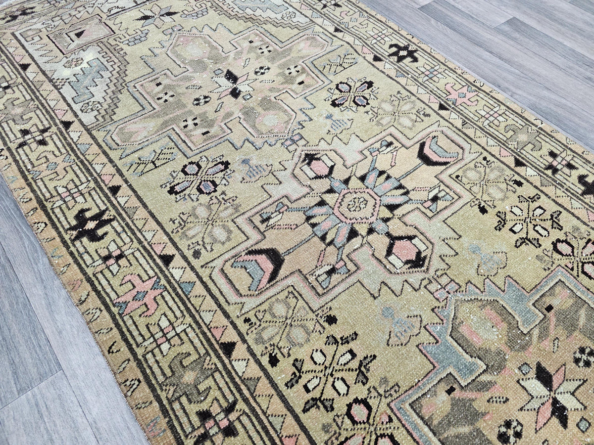 Hand Knotted Wool Turkish Runner Rug: Vintage Geometric Design