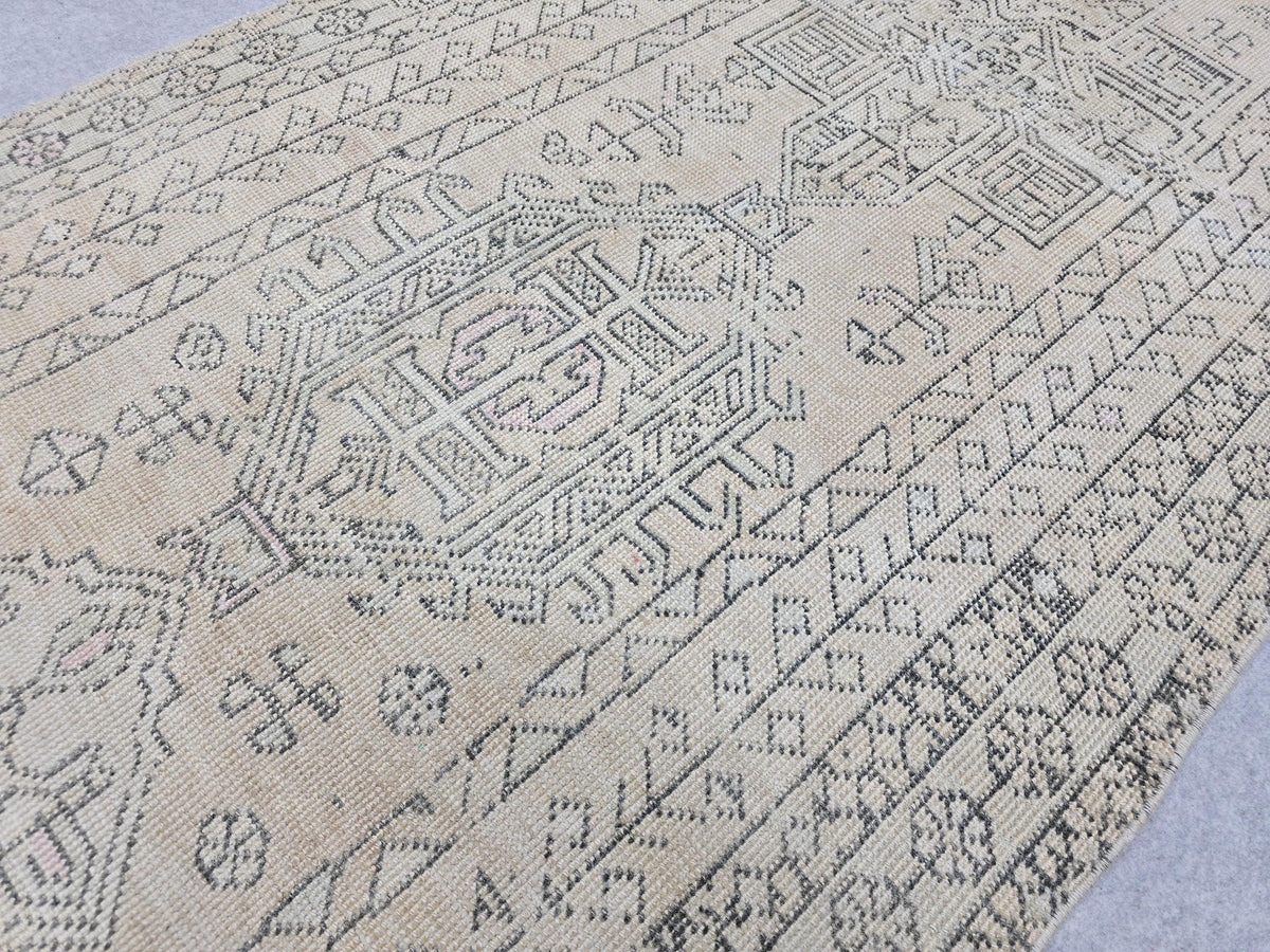 3x12 Vintage Runner Rug, Intricate Tribal Turkish Wool Hallway Runner, Faded Neutral Anatolian Geometric Corridor Rug, Boho Farmhouse Decor