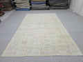 Vintage Rug 6x9, Faded Oushak Carpet, Muted Medallion Turkish Area Rug for Bedroom, Distressed Neutral Wool Rug