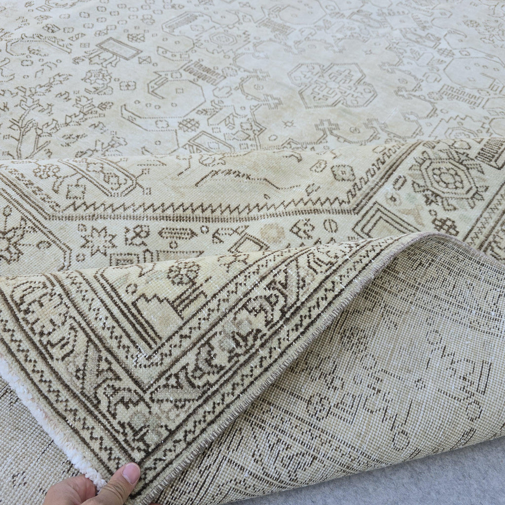 Classic Large Vintage Neutral Turkish Rug Cream Beige Brown Geometric