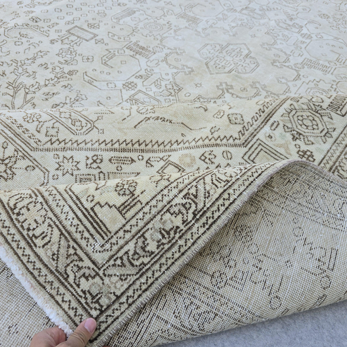 Classic Large Vintage Neutral Turkish Rug Cream Beige Brown Geometric