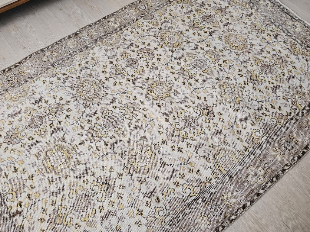 5x8 Oushak Vintage Cream Floral Design Wool Turkish Rug - Handmade Wool Oushak Carpet // 5.35x8.30 feet
