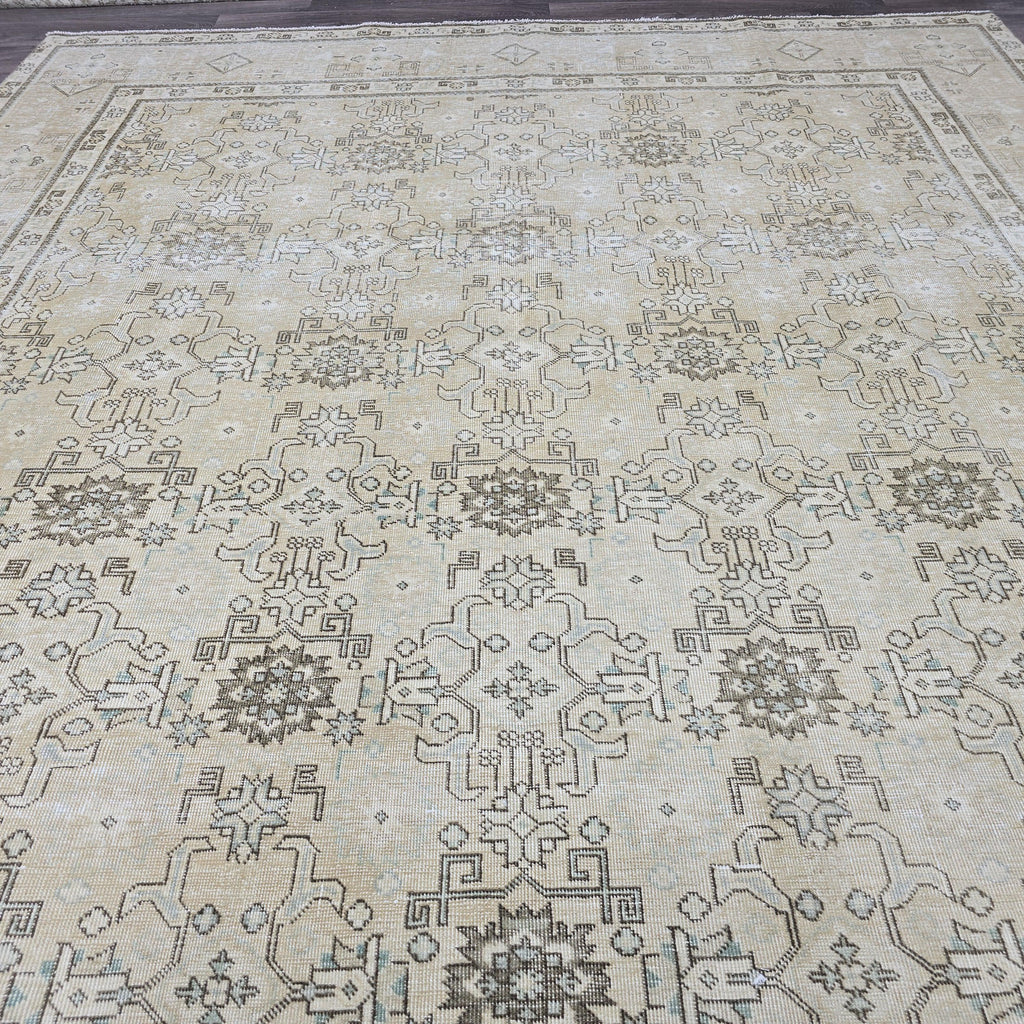 Large Hand-Knotted Turkish Oushak Rug: 9.25 x 13 ft, Neutral Floral