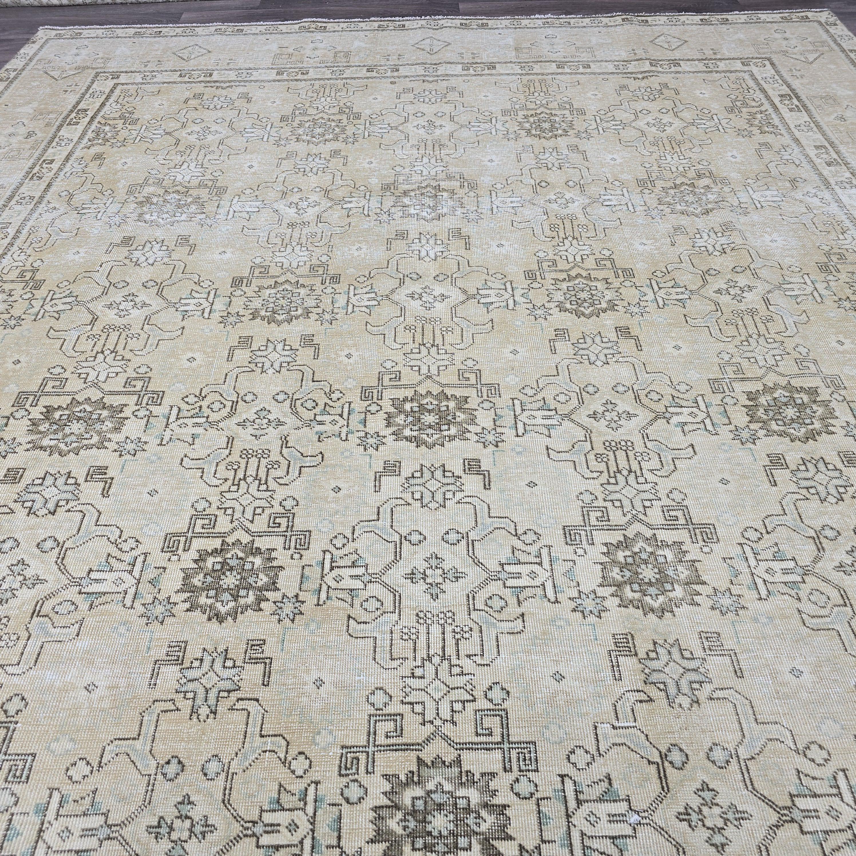 Large Hand-Knotted Turkish Oushak Rug: 9.25 x 13 ft, Neutral Floral