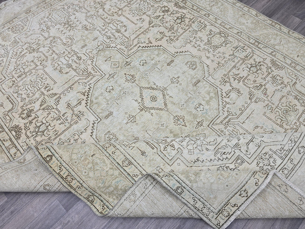 Large Vintage Oushak Rug 8x11 Neutral Beige Turkish Area Rug Living Room