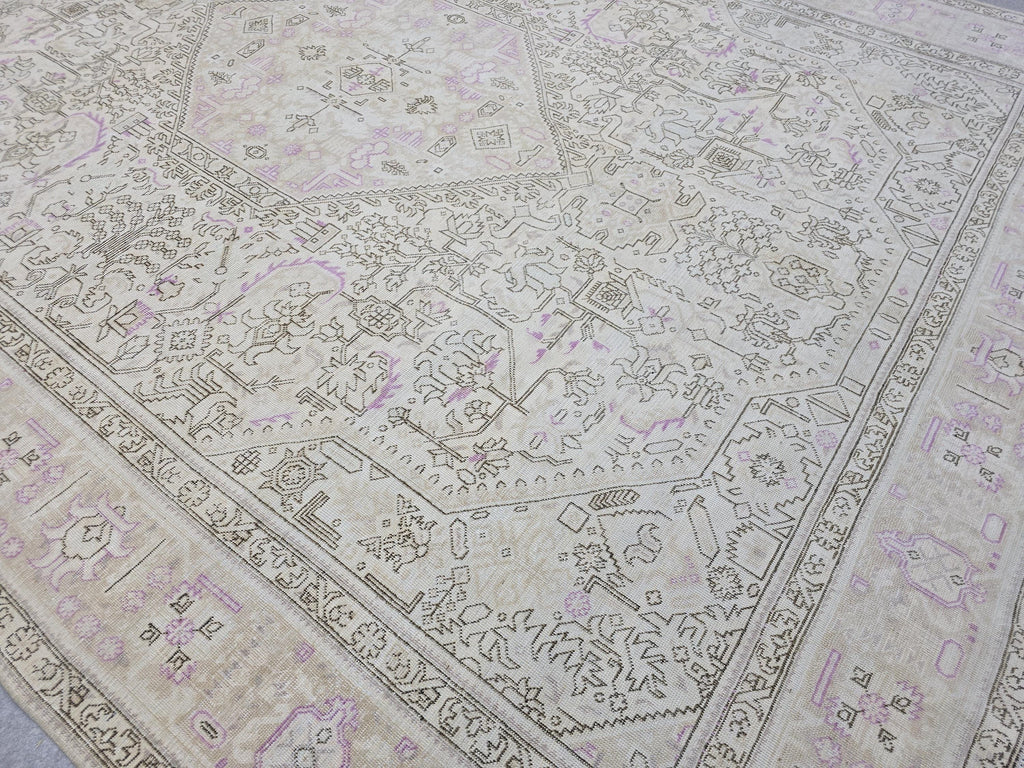 Oushak Wool Area Rug: 9x12 Light Pink Beige Turkish Rug
