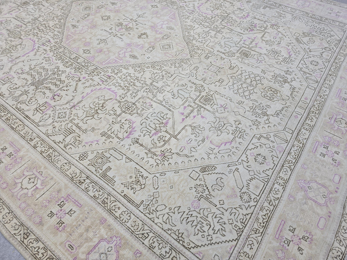Oushak Wool Area Rug: 9x12 Light Pink Beige Turkish Rug