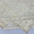 Neutral Vintage Rug 9x12 Cream Geometric Medallion Hand Knotted Turkish Wool Muted Rug