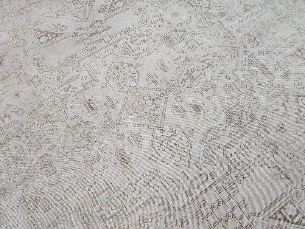 Oversize Hand Knotted Wool Rug: Vintage Heriz Design, 9.40x12.30 ft