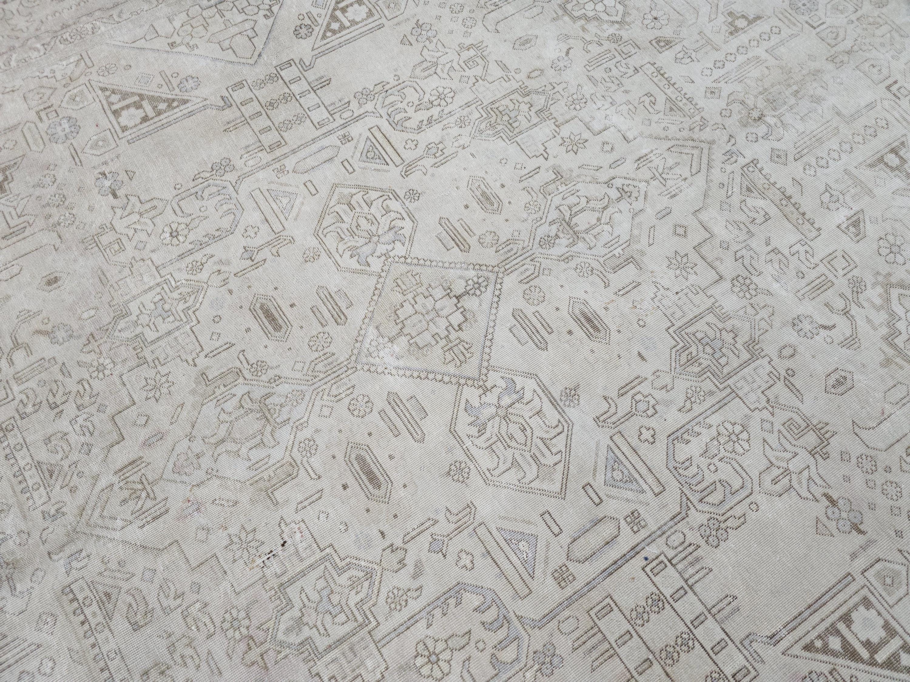 Oversize Hand Knotted Wool Rug: Vintage Heriz Design, 9.40x12.30 ft