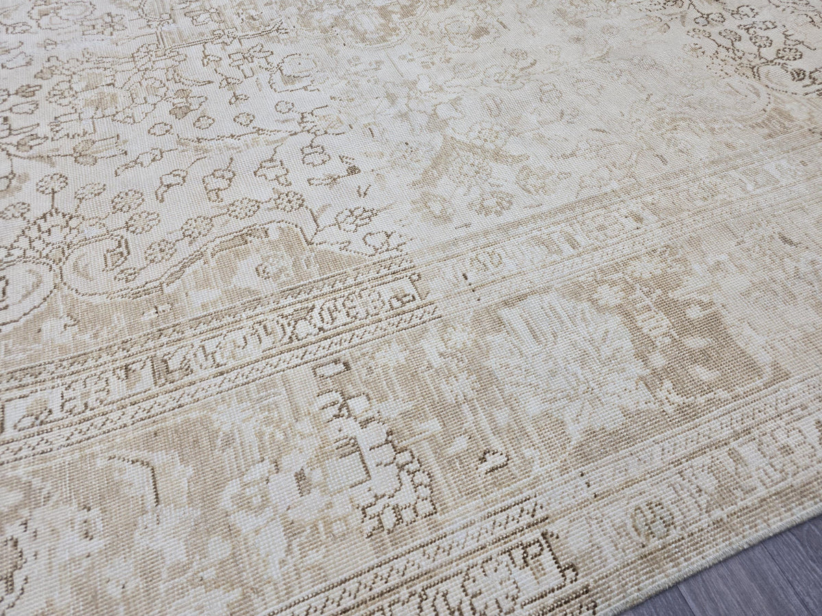9x12 Vintage Turkish Rug Oushak | Beige Cream Large Area Carpet Handmade Wool Rug