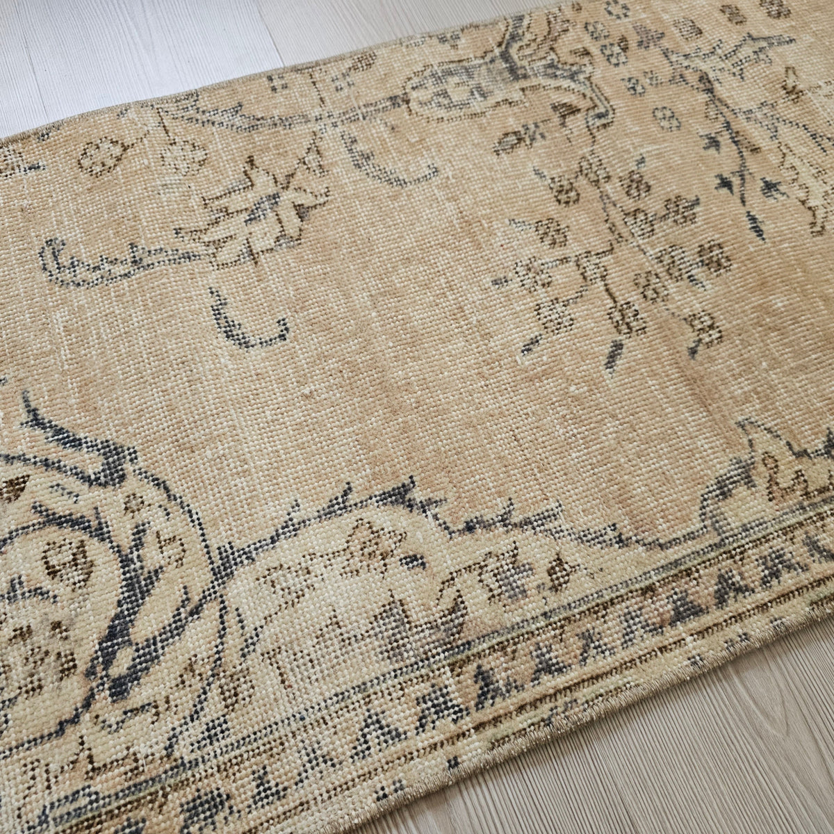 Faded Wool Turkish Runner Rug: Short Vintage Style (2x5)