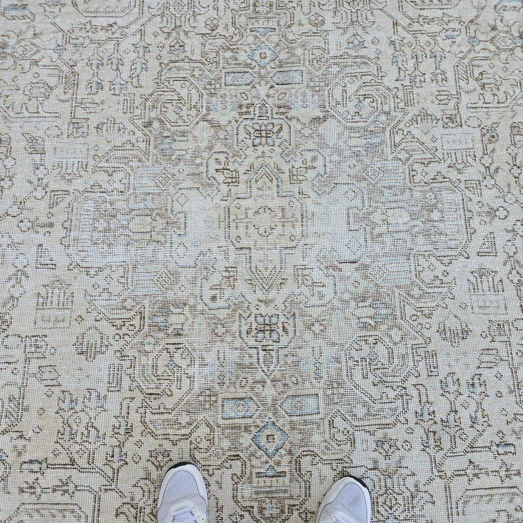 Turkish Rug 9x12 : Beige Blue Cream Taupe Wool Oushak Area Rug