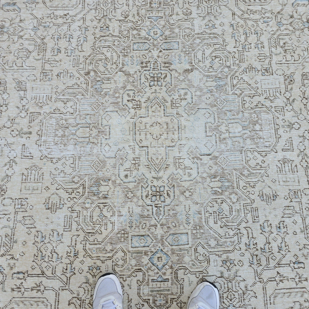 Turkish Rug 9x12 : Beige Blue Cream Taupe Wool Oushak Area Rug