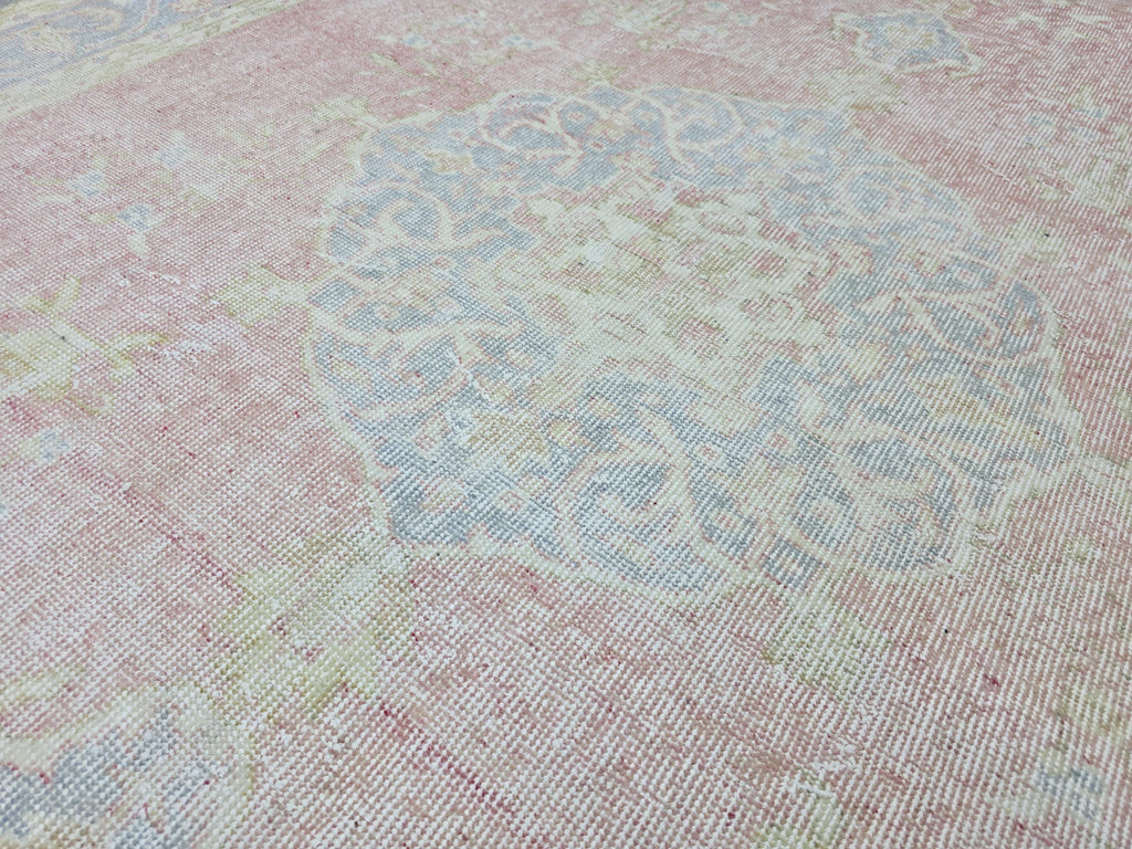 Vintage Anatolian Style Wool Rug 6x9, Pink Blue Medallion