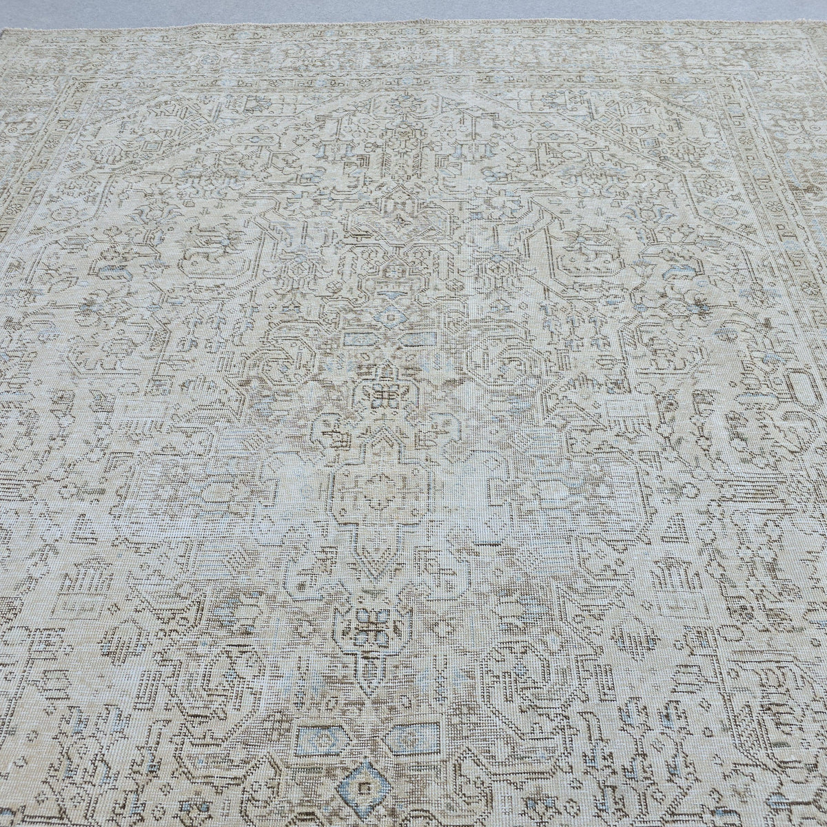 Turkish Rug 9x12 : Beige Blue Cream Taupe Wool Oushak Area Rug