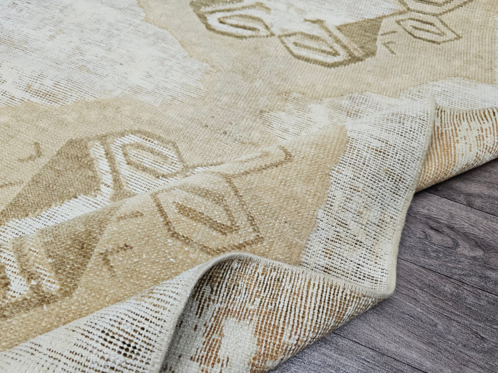 Hand Knotted Wool Oushak Runner: Neutral Turkish Hallway Rug (3x11)