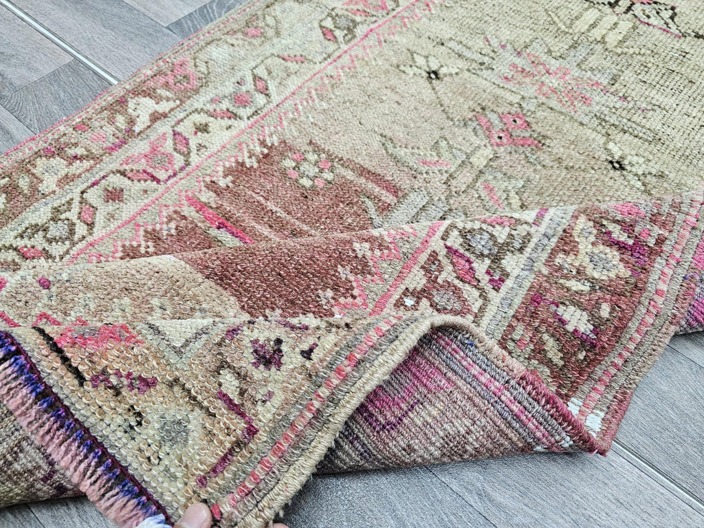 Vintage Turkish Wool Runner Rug: 3x12 Pastel Tribal Hallway Rug