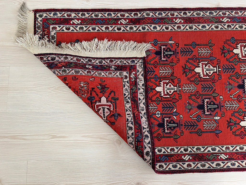 Antique Avşar Soumak Rug Runner: 3x9 Vintage Wool Hallway Rug