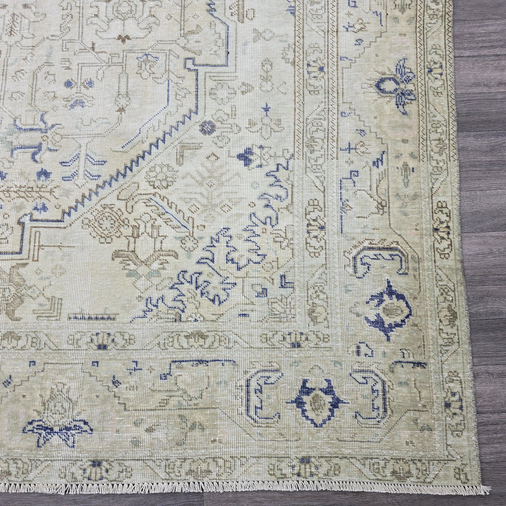 Antique Turkish Rug 10x12 Blue Cream Medallion Vintage Wool Area Rug Bedroom