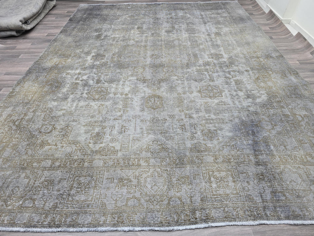 Hand-Knotted Wool Turkish Oushak Rug: 10x12 Overdyed Gray