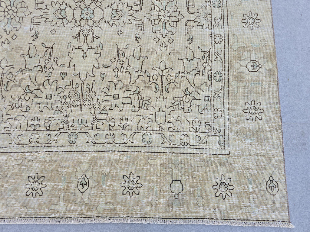 8.70x12.20 feet Cream Beige Floral Hand Knotted Vintage Turkish Wool Area Rug