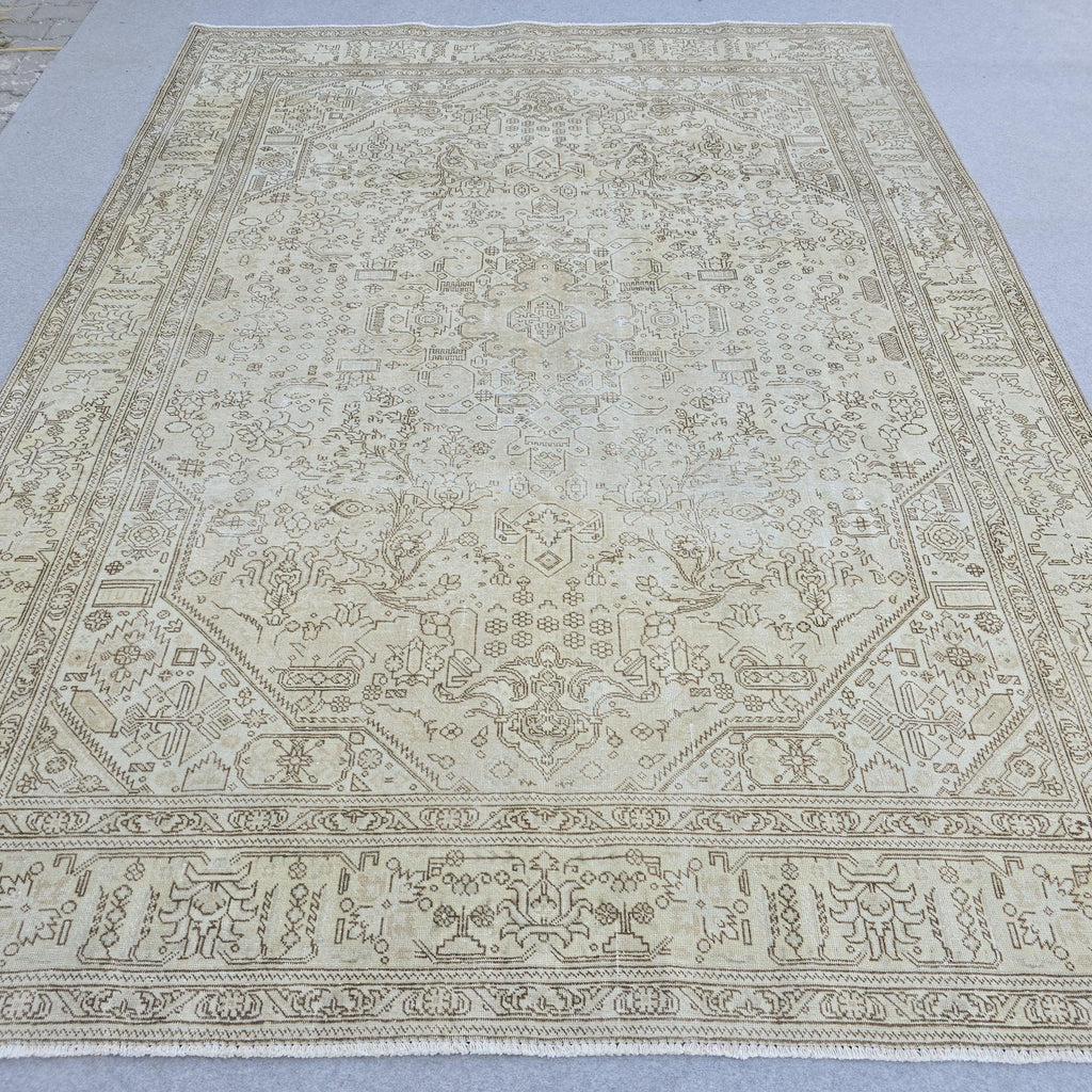 Classic Large Vintage Neutral Turkish Rug Cream Beige Brown Geometric