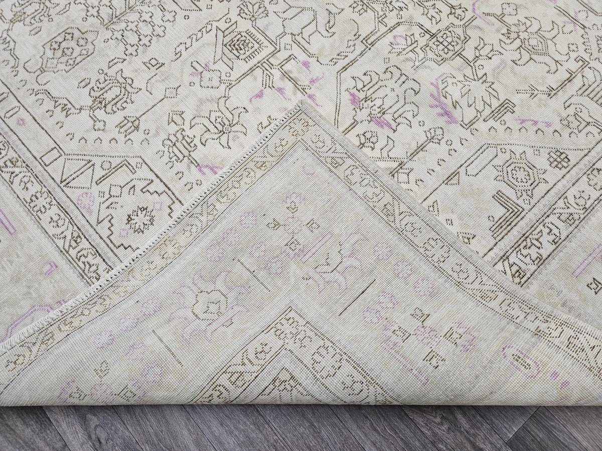 Faded Oushak Wool Area Rug: 9x12 Light Pink Beige Turkish Rug