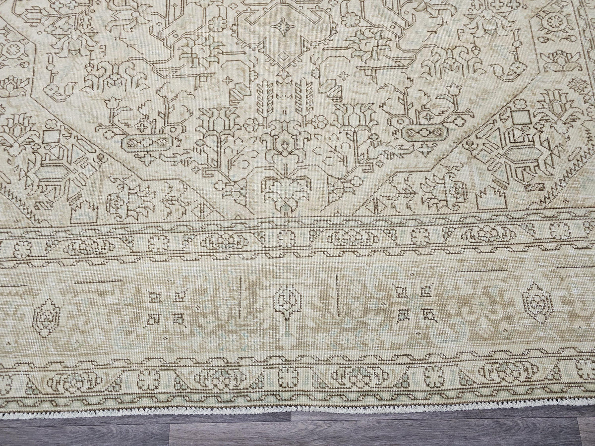 9.5x12.5 Vintage Oushak Rug: Hand-Knotted Distressed Wool