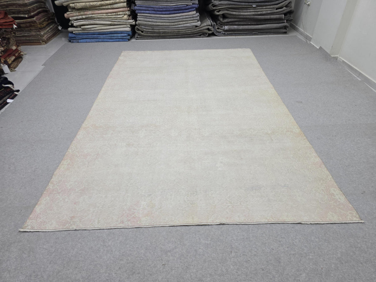 Neutral Oushak Rug 6x10, Cream Ivory Muted Turkish Area Rug, Handknotted Wool Vintage Rug Living Room Bedroom Boho Decor