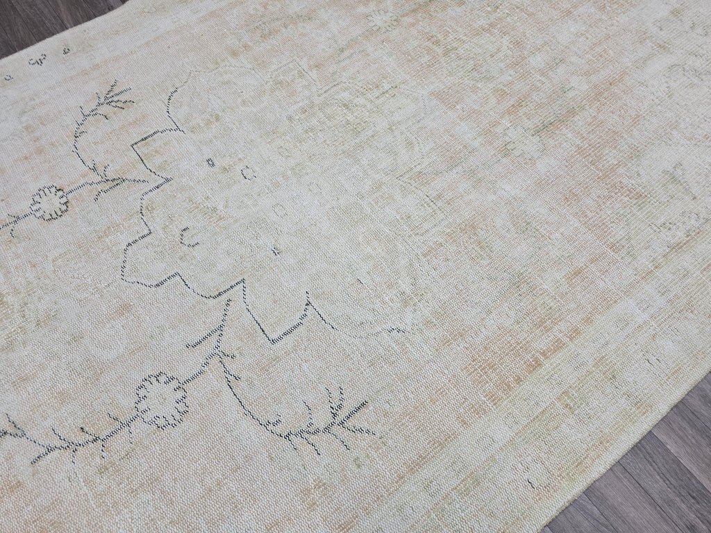6x10 Vintage Turkish Oushak Rug: Hand-Knotted Wool, Neutral Beige