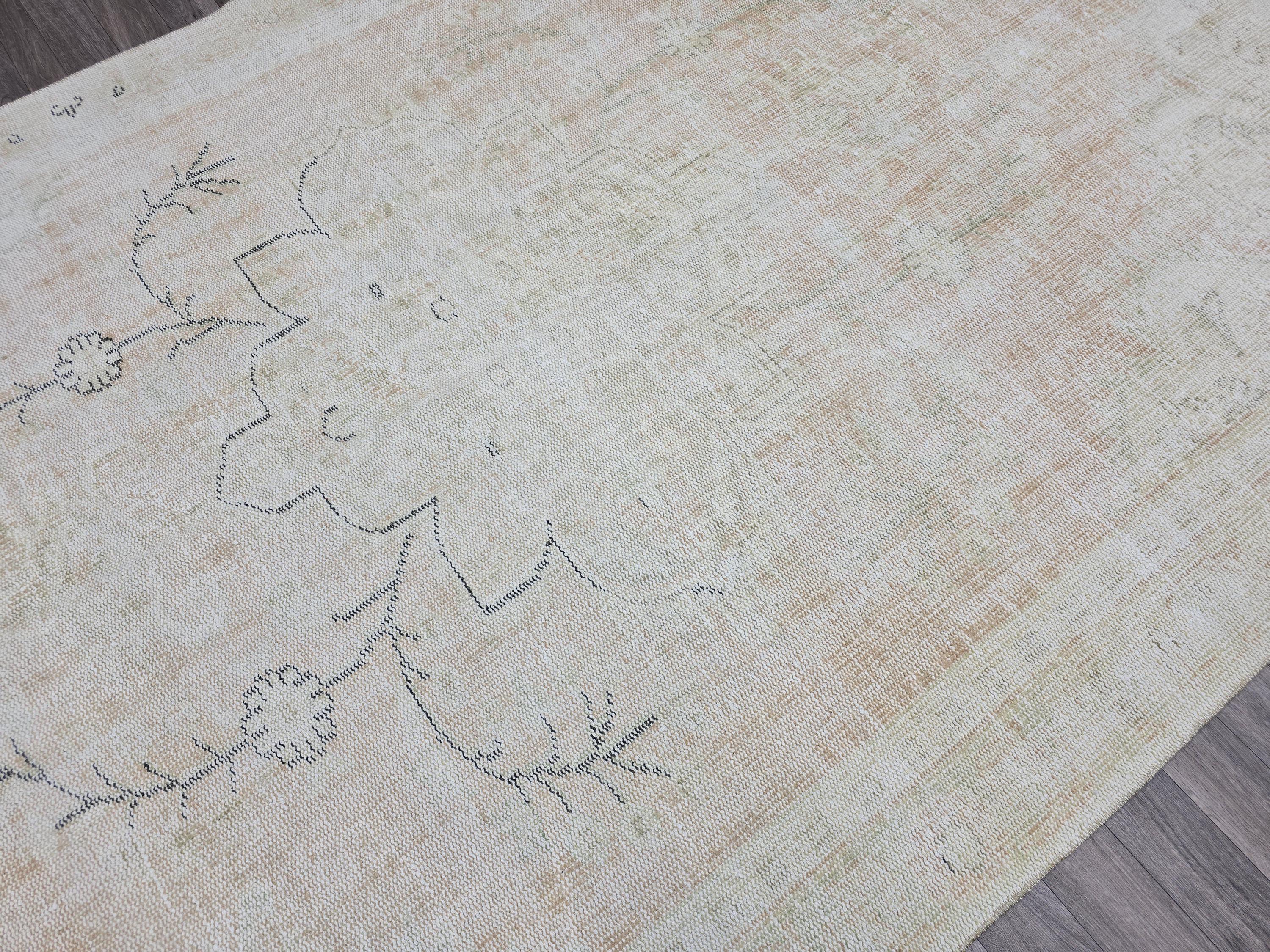 6x10 Vintage Turkish Oushak Rug: Hand-Knotted Wool, Neutral Beige
