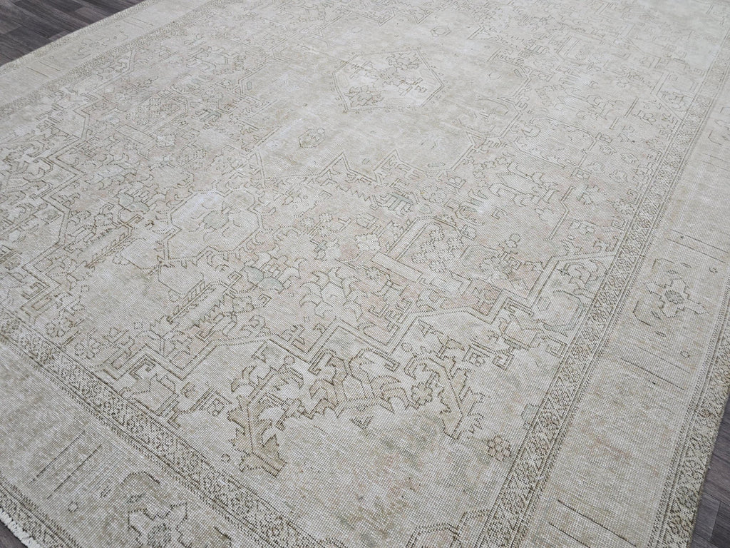 Oushak Rug 9x12 Neutral Hand Knotted Vintage Oversize Turkish Rug Geometric // 9.50x12.50 feet