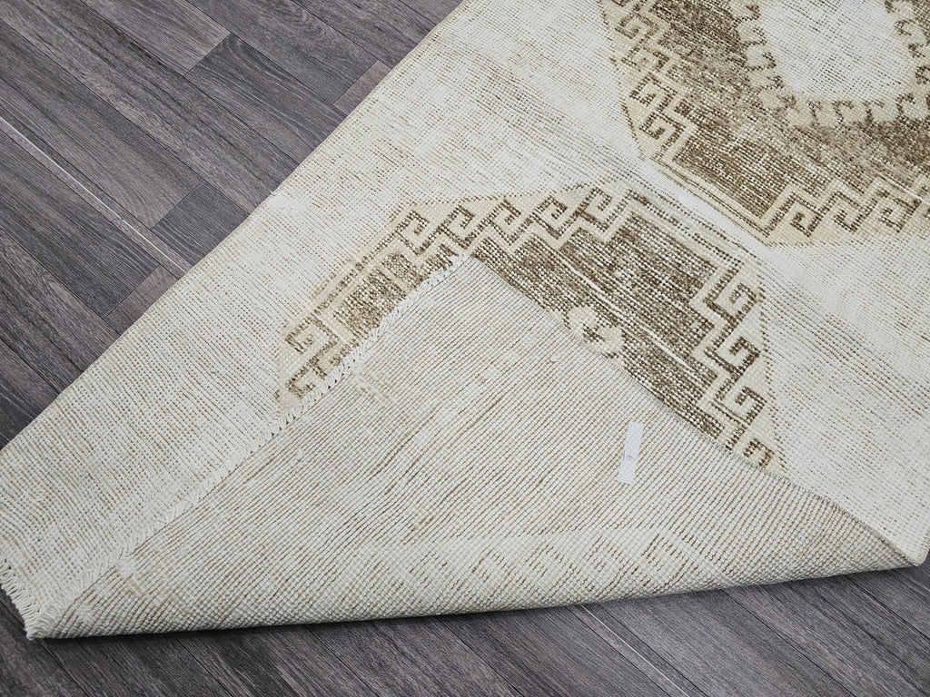 Hand Knotted Wool Turkish Runner 3x12: Neutral Oushak Hallway Rug