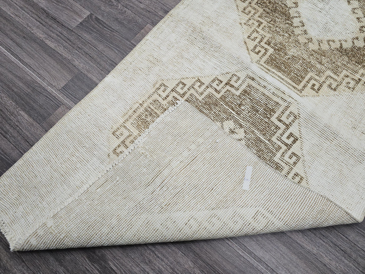 Hand Knotted Wool Turkish Runner 3x12: Neutral Oushak Hallway Rug