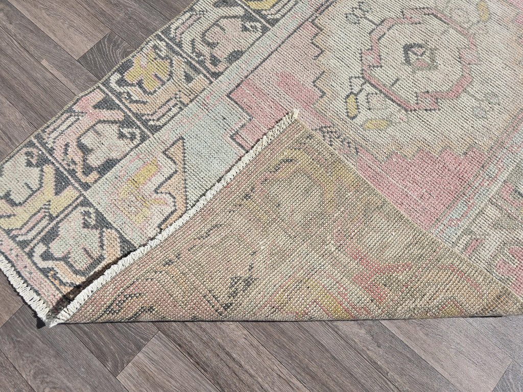Neutral Oushak Runner Rug: 3x10 Vintage Turkish Wool Hallway Rug