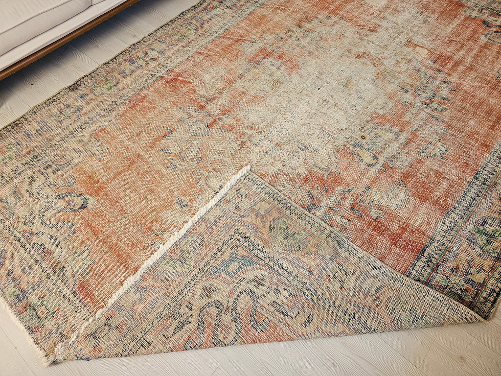 6.55x9.20 feet Hand Knotted Pastel Color Antique Turkish Oushak Area Rug