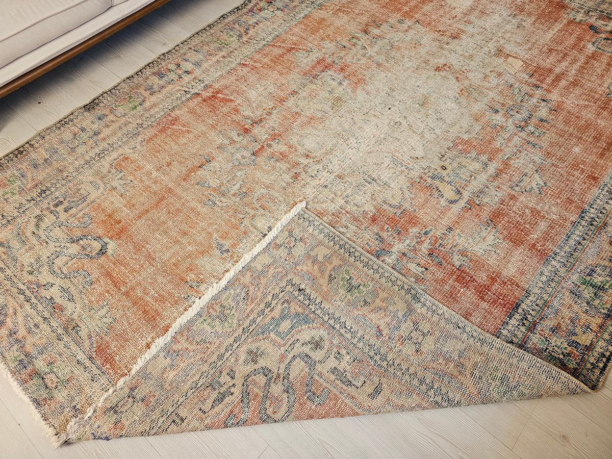 6.55x9.20 feet Hand Knotted Pastel Color Antique Turkish Oushak Area Rug