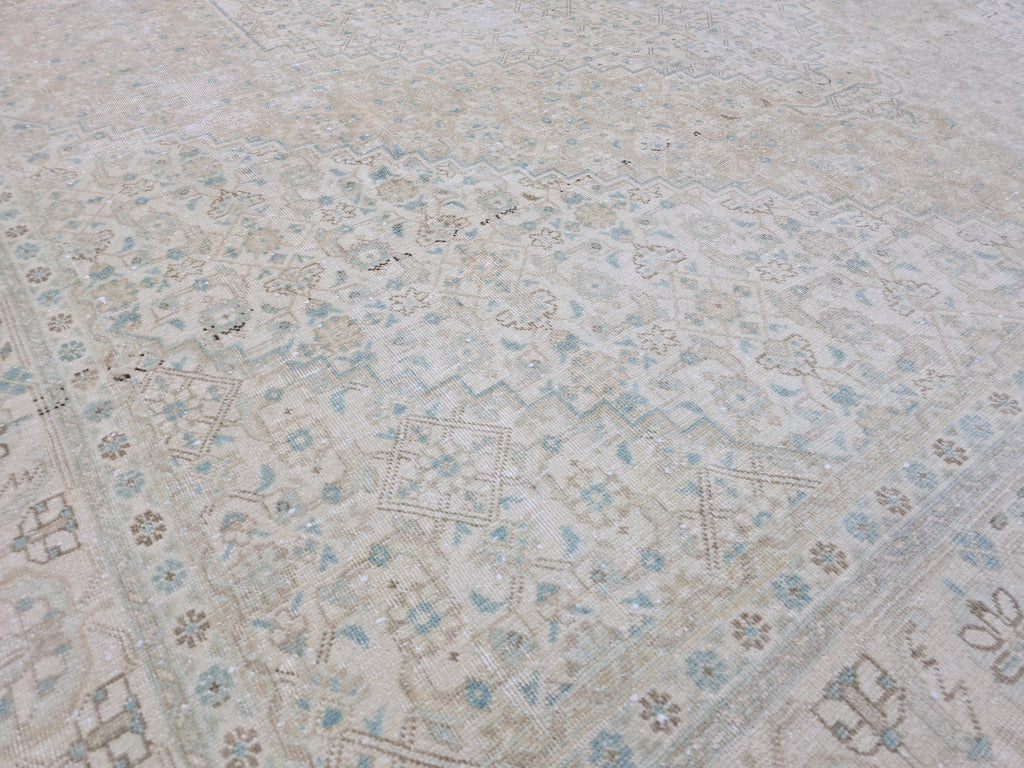 10x12 Muted Vintage Oushak Area  Rug Geometric Cream Beige Sage Green Brown