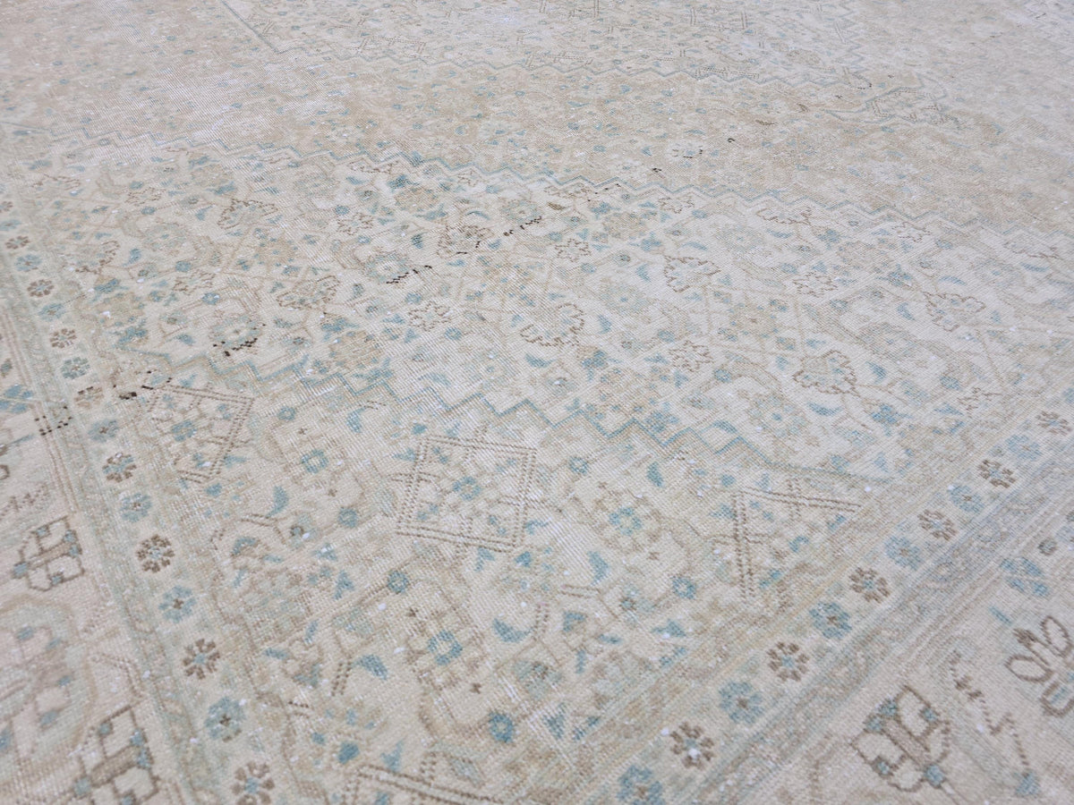 10x12 Muted Vintage Oushak Area  Rug Geometric Cream Beige Sage Green Brown