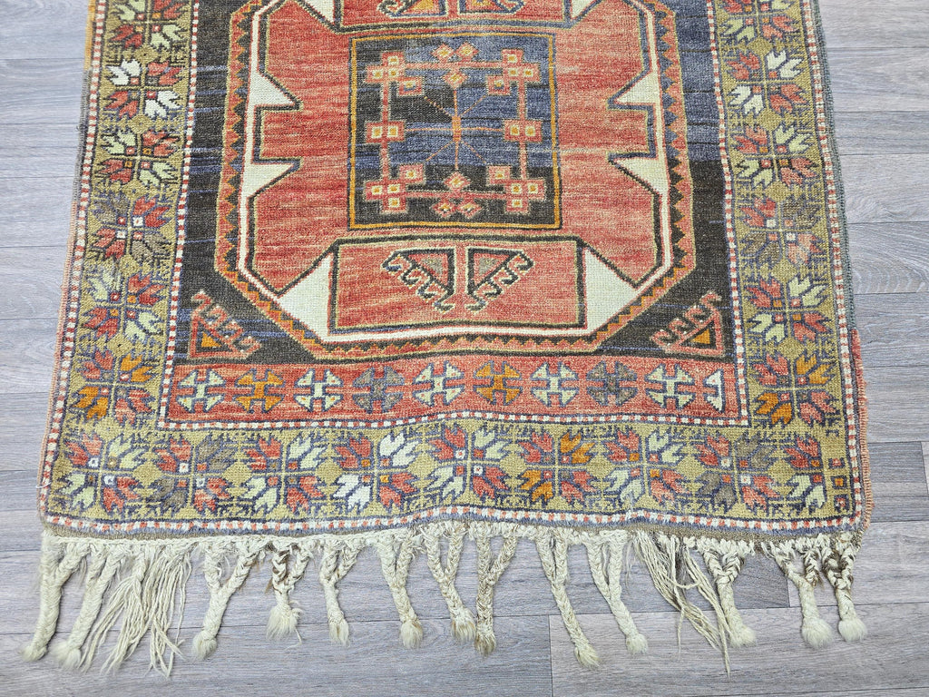 Vintage Turkish Runner Rug: Handknotted Wool Hallway Carpet, 3.4x11.5 ft
