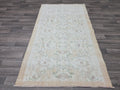 4x6 Vintage Turkish Oushak Rug: Hand-Knotted Wool, Cream Beige Floral