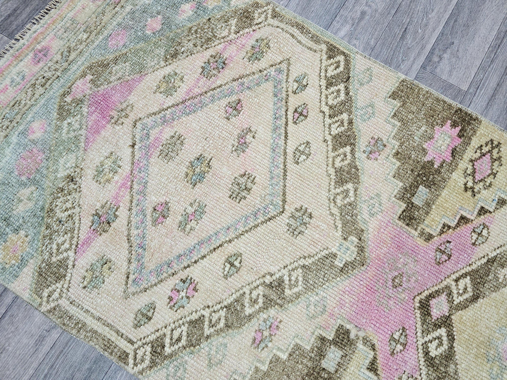 Hand Knotted Turkish Wool Runner Rug: Muted Neutral Colors, 2x6 ft