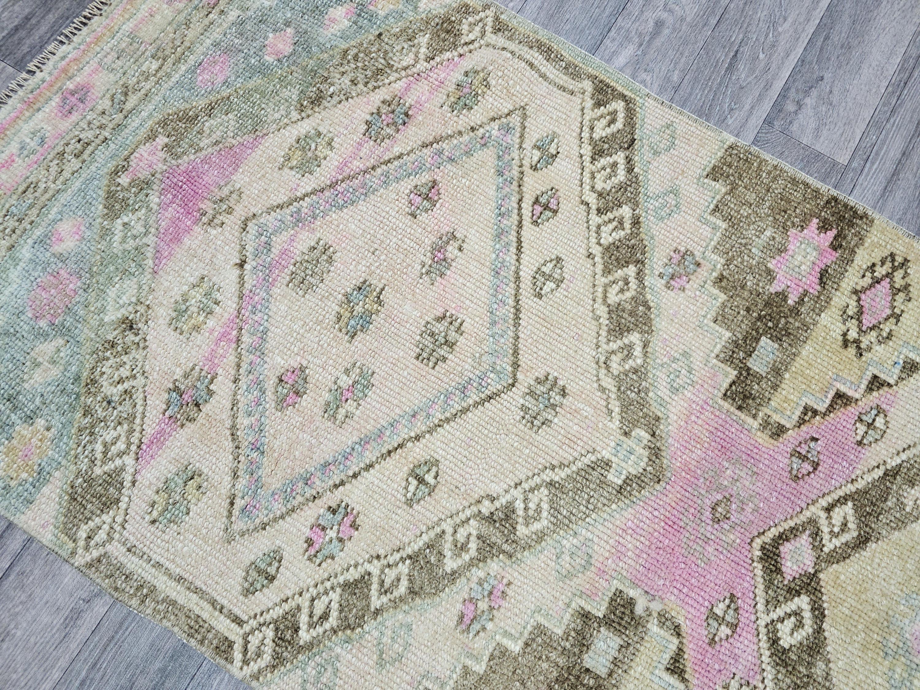 Hand Knotted Turkish Wool Runner Rug: Muted Neutral Colors, 2x6 ft