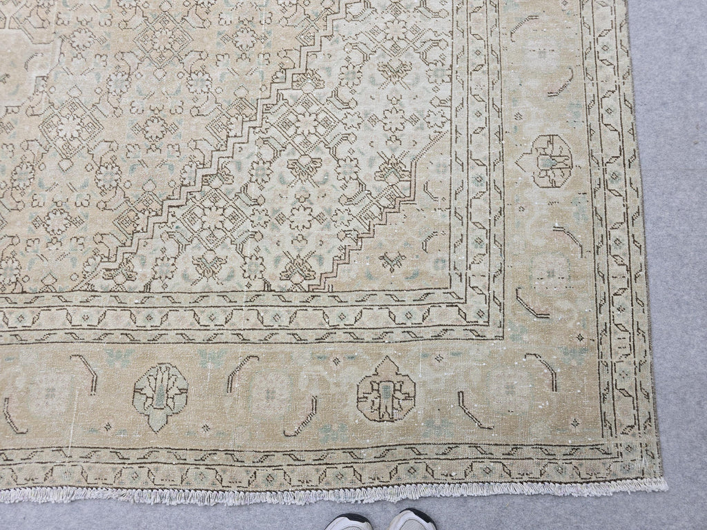 9x12 Oushak Rug | Muted Sand Beige Neutral Vintage Turkish Carpet | Hand Knotted Wool Area Rug for Living Room
