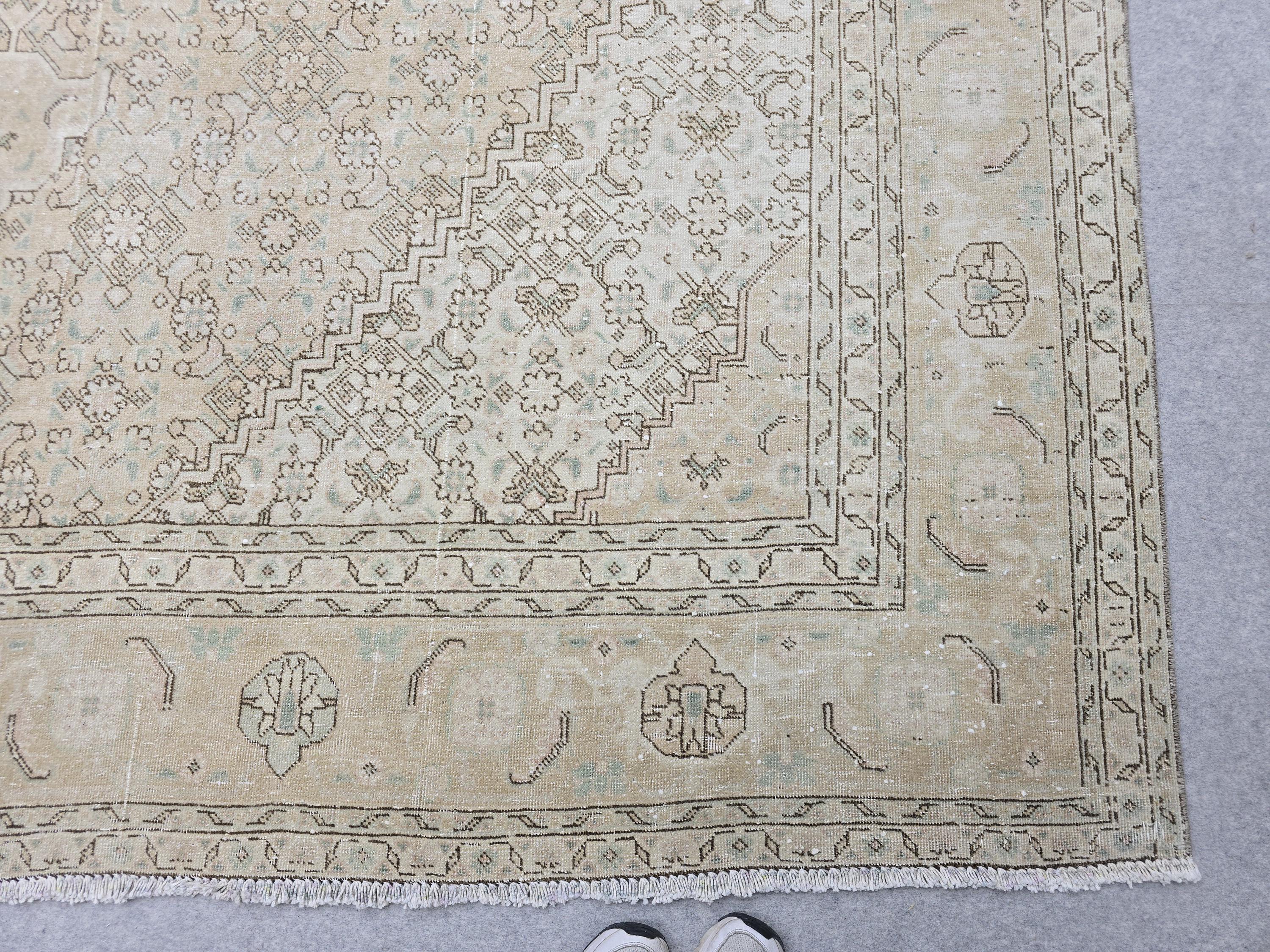 9x12 Oushak Rug | Muted Sand Beige Neutral Vintage Turkish Carpet | Hand Knotted Wool Area Rug for Living Room