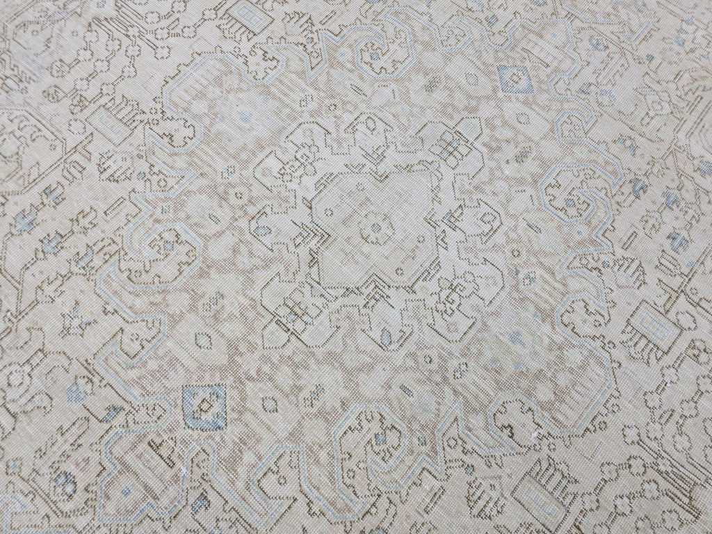 Handmade Distressed Turkish Area Rug: 9.3x12 ft, Faded Neutral Wool