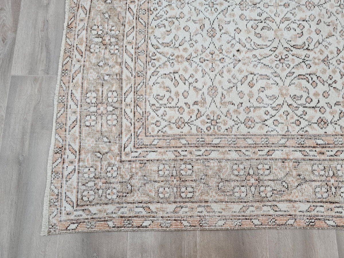 Neutral Vintage Turkish Oushak Rug: Hand-Knotted Wool, 6.2x10 ft