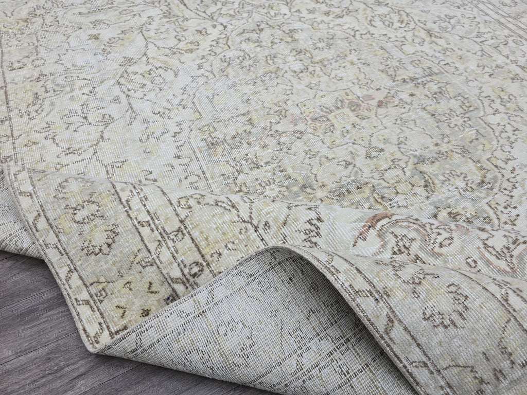 7x10 Vintage Turkish Oushak Rug: Handknotted Wool, Muted Neutral